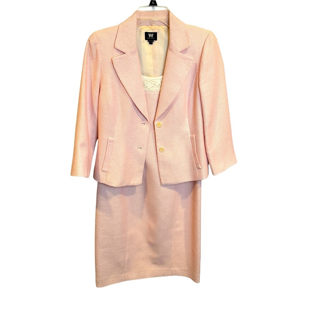 W‎ by Worth Stunning Tweed Pink and White Dress Suit Set.